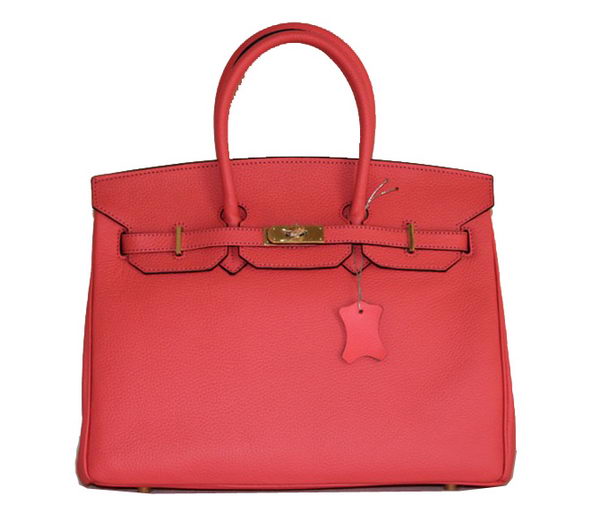 Hermes Birkin 35CM Tote Bag Light Red Clemence Leather H6089 Gold Hermes Birkin 35CM Tote Bag Light Red Clemence Leather H6089 Gold