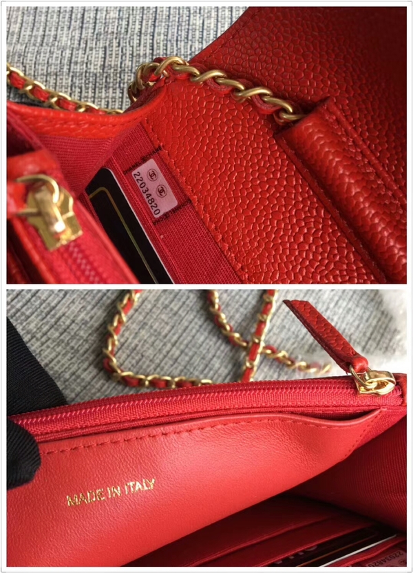 Boy Chanel WOC Flap Bag Original Calfskin Leather CHA6040 Red