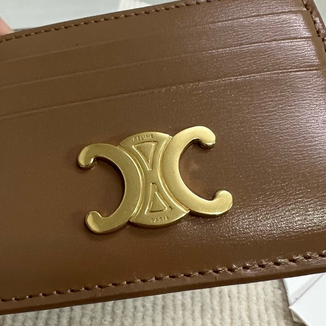 Celine CARD HOLDER TRIOMPHE IN SHINY CALFSKIN 10L833 tan