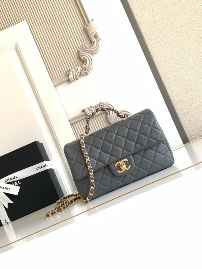 CHANEL Mini Flap Bag with Top Handle AS5702 gray