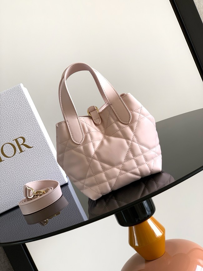 Small Dior Toujours Vertical Tote Bag M2835OSNW Powder Pink Macrocannage Calfskin