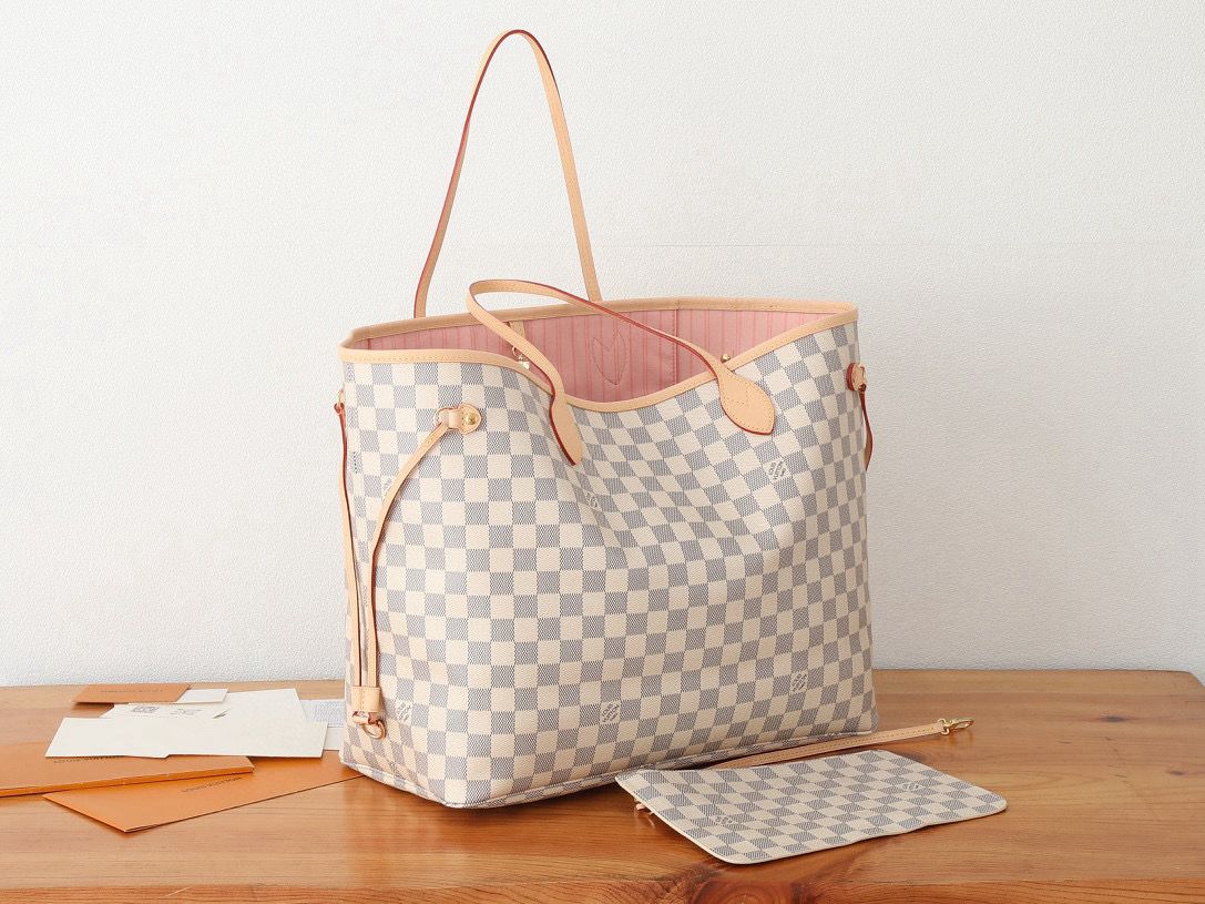 Louis Vuitton Damier Ebene Original NEVERFULL MM N40601 White&Pink Louis Vuitton Damier Ebene Original NEVERFULL MM N40601 White&Pink