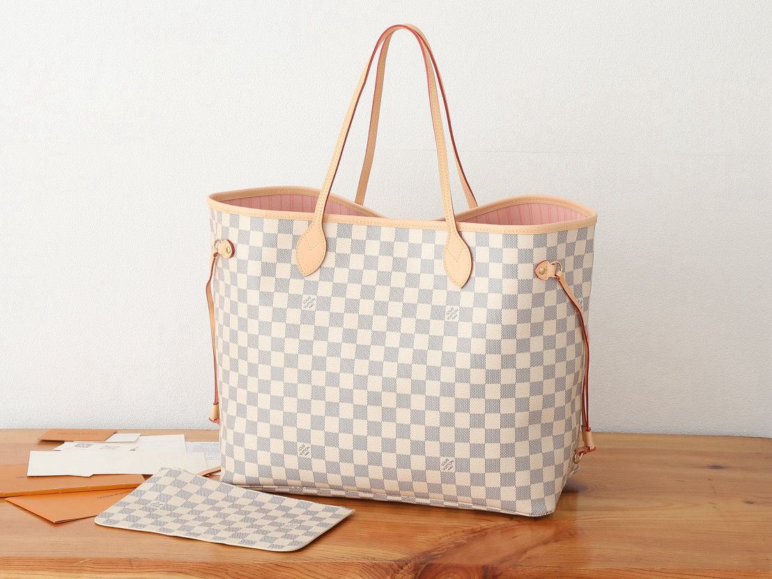 Louis Vuitton Damier Ebene Original NEVERFULL MM N40601 White&Pink Louis Vuitton Damier Ebene Original NEVERFULL MM N40601 White&Pink