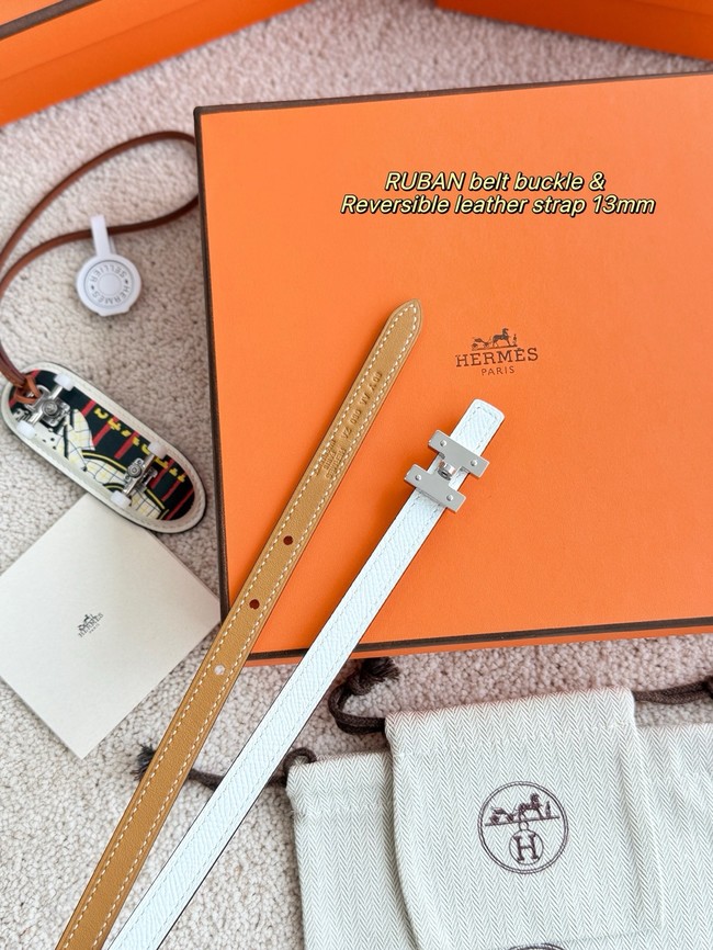 Hermes Swft & Epsom calfskin double-sided leather belt 66025