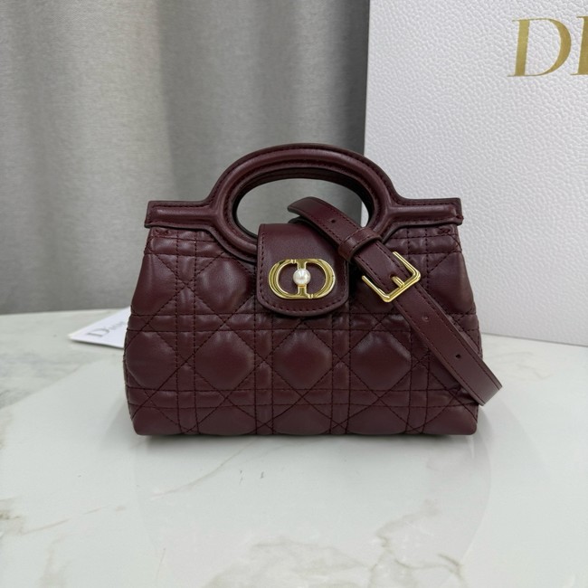 Dior Jolie Top Handle Mini Bag Cannage Lambskin S3123UN burgundy