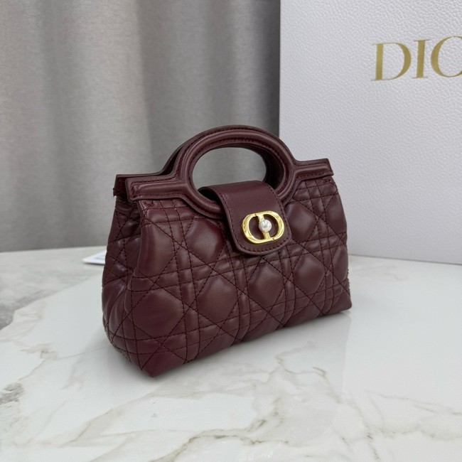 Dior Jolie Top Handle Mini Bag Cannage Lambskin S3123UN burgundy