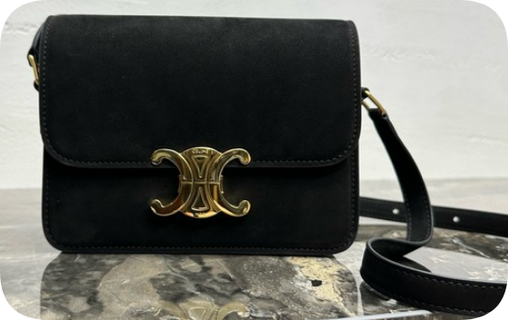 Celine TEEN TRIOMPHE BAG IN NUBUCK CALFSKIN 188423 black Celine TEEN TRIOMPHE BAG IN NUBUCK CALFSKIN 188423 black