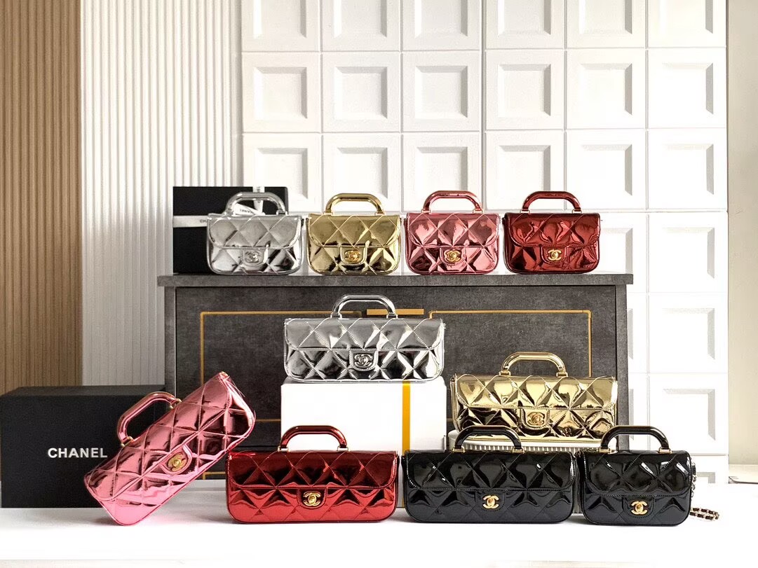 Chanel 25K Original Patent Leather Top Handle Bag A6321 Silver