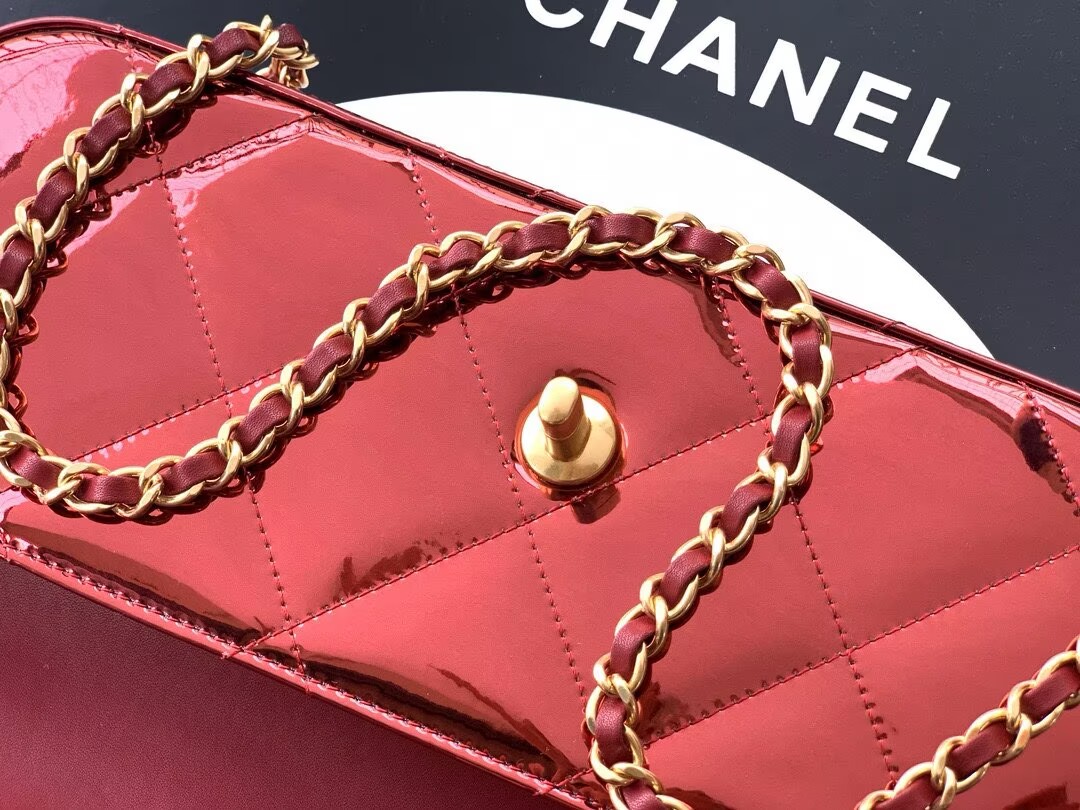 Chanel 25K Original Patent Leather Top Handle Bag A6321 Wine