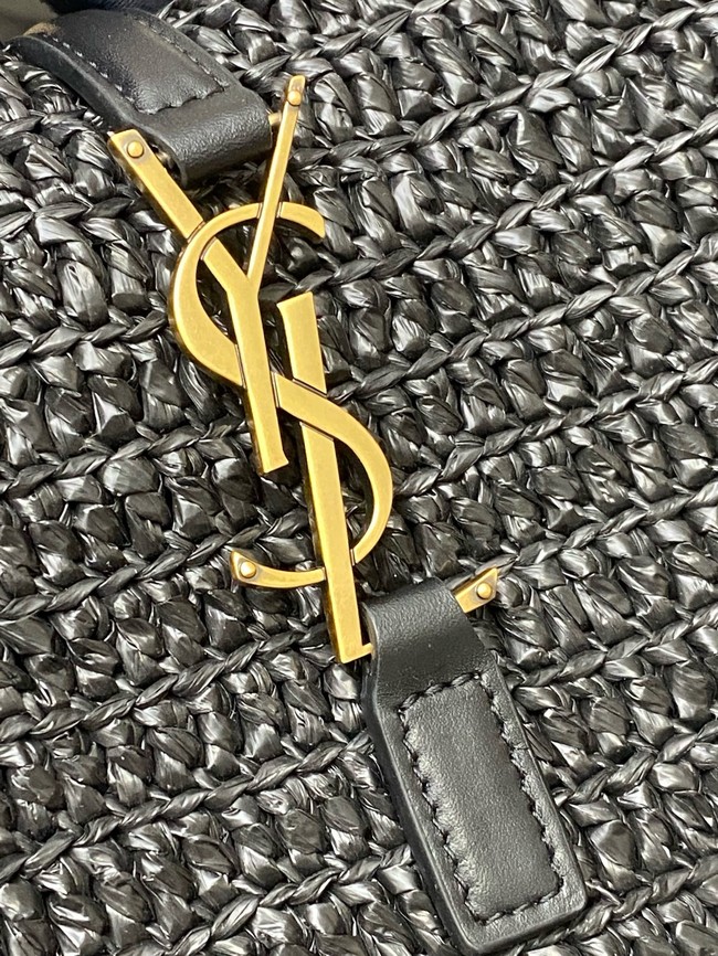 Saint Laurent LE 5 A 7 supple small in raffia and leather 823812 black