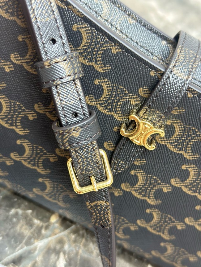 Celine TINA SHOULDER BAG IN TRIOMPHE CANVAS AND CALFSKIN 123053 black