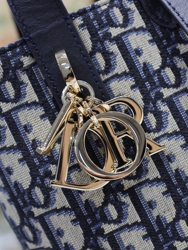 Small Dior Toujours Vertical Tote Bag Macrocannage Oblique Jacquard M2835P blue