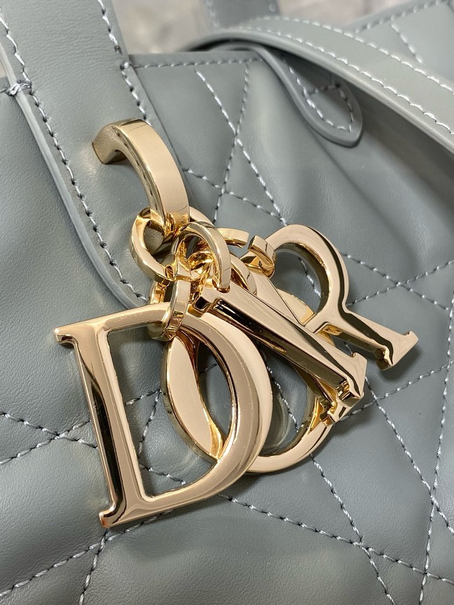 Small Dior Toujours Vertical Tote Bag Macrocannage Crinkled Calfskin M2835 gray