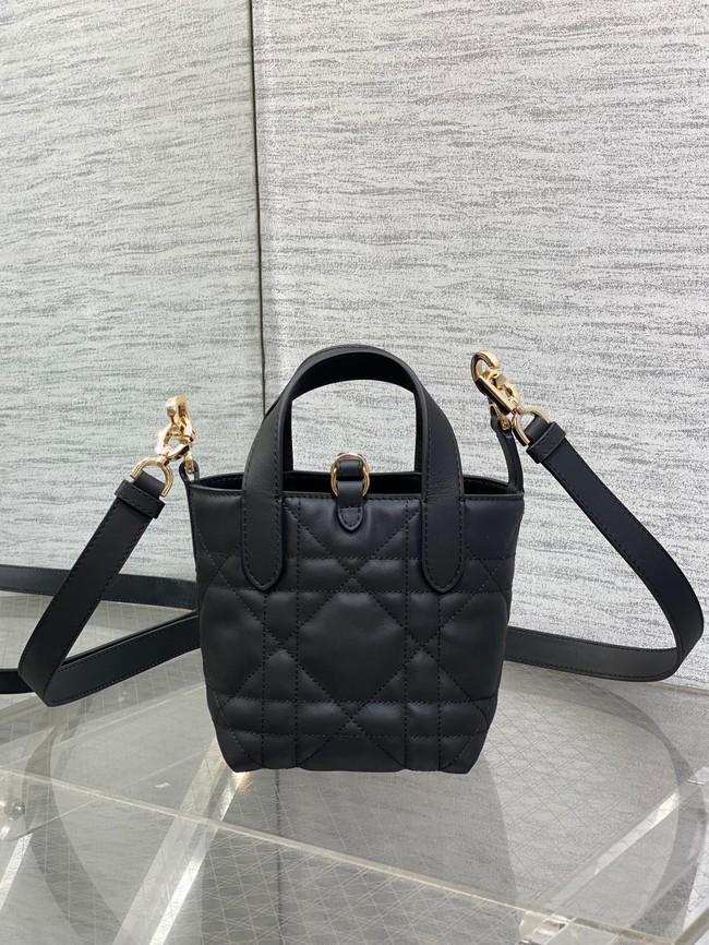 Dior Toujours Vertical Nano Tote Bag Macrocannage Calfskin S6100 black&gold