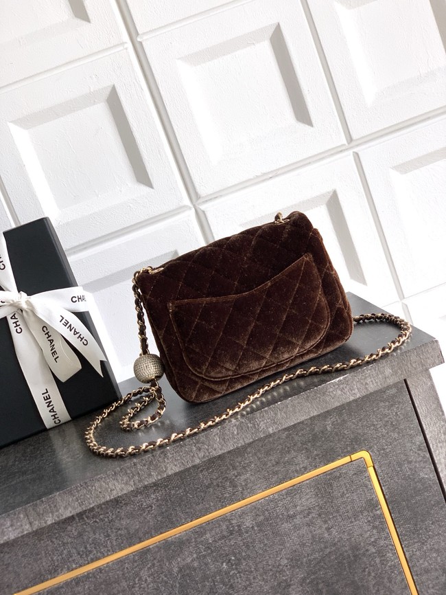 Chanel Mini Classic Handbag velvet AS1786 dark brown