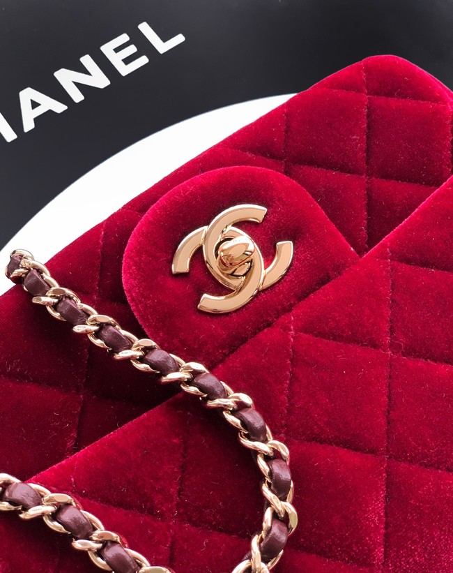 Chanel Mini Classic Handbag velvet AS1786 red