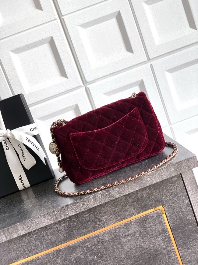 Chanel small Classic Handbag velvet AS1787 burgundy