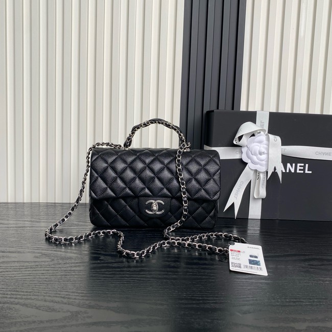 CHANEL Mini Flap Bag with Top Handle AS5702 black&Silver Metal