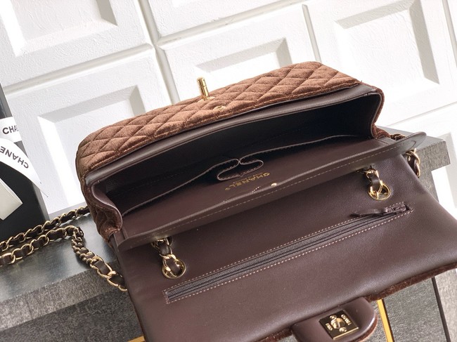 CHANEL Classic 11.12 Handbag velvet A01112 Coffee
