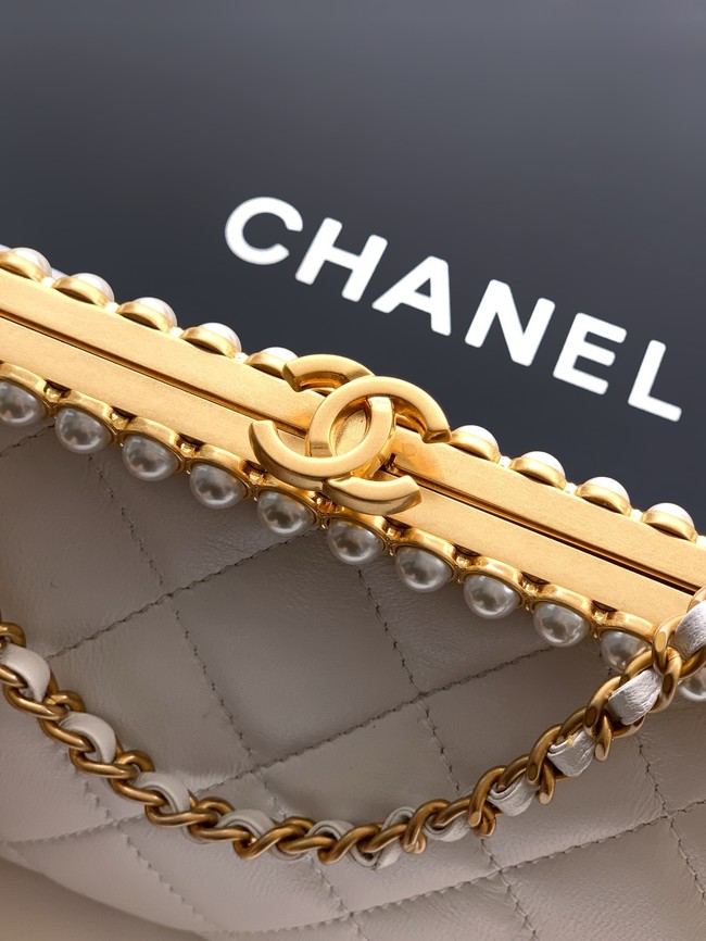 CHANEL Clutch Pearly Lambskin AS5912 Light Beige