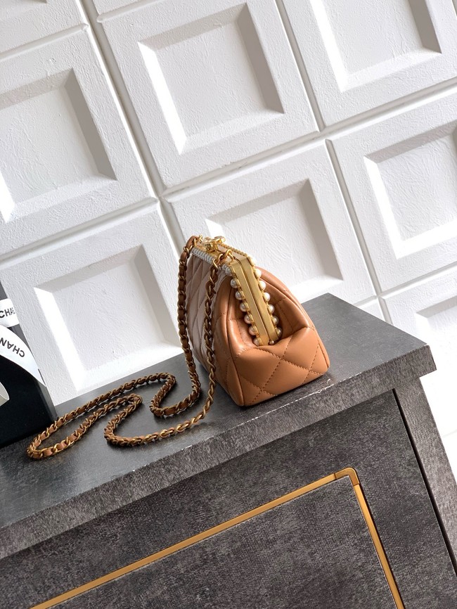 CHANEL Clutch Pearly Lambskin AS5912 brown