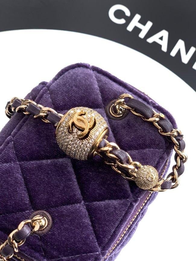 CHANEL velvet Small Vanity with Chain AP3941 Purple