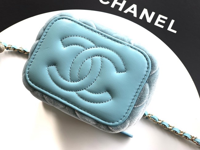 CHANEL velvet Small Vanity with Chain AP3941 light blue