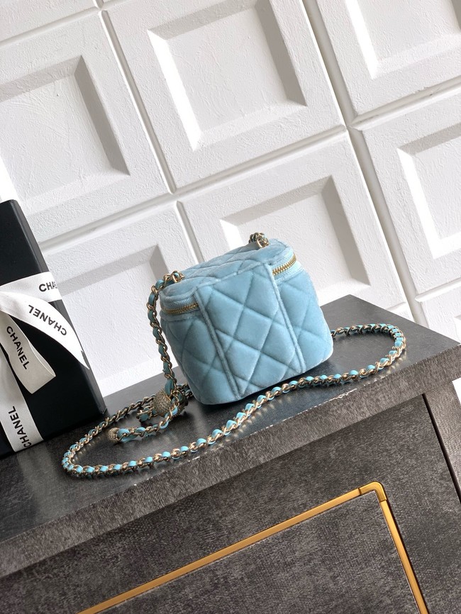 CHANEL velvet Small Vanity with Chain AP3941 light blue