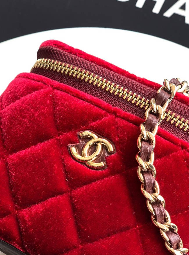 CHANEL velvet Small Vanity with Chain AP3941 red