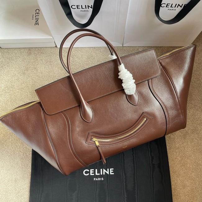 Celine LARGE SMILING NEW LUGGAGE IN SUPPLE SHINY LAMBSKIN 123683 brown