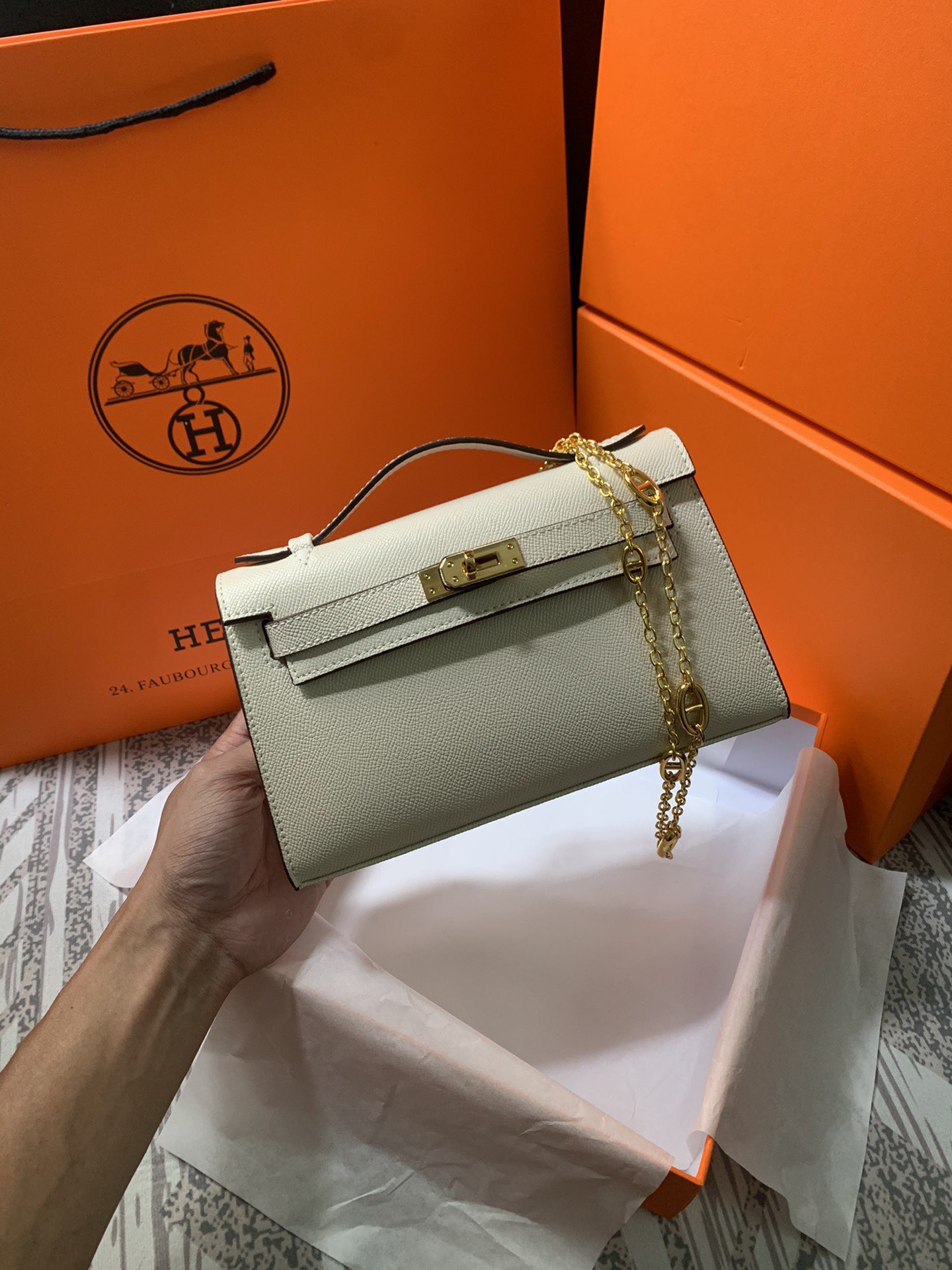 Hermes MINI Kelly 22cm Tote Bag Epsom Leather K22 Cream Hermes MINI Kelly 22cm Tote Bag Epsom Leather K22 Cream