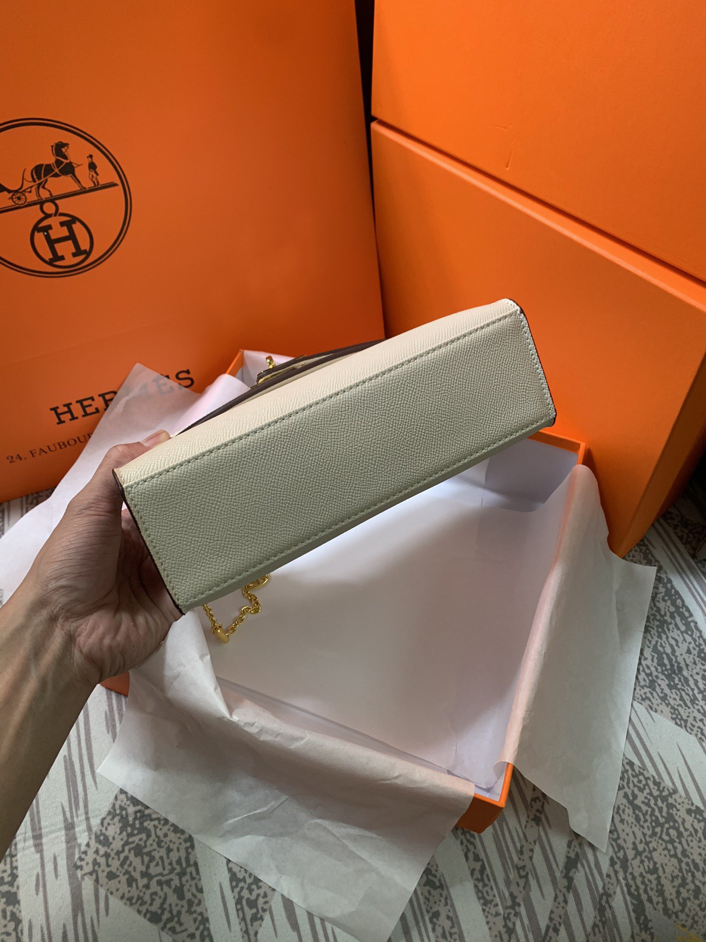 Hermes MINI Kelly 22cm Tote Bag Epsom Leather K22 Cream Hermes MINI Kelly 22cm Tote Bag Epsom Leather K22 Cream