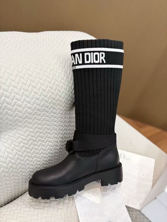 Dior D-Major Boot Black Calfskin with Black and White Technical Knit KCT267LKC