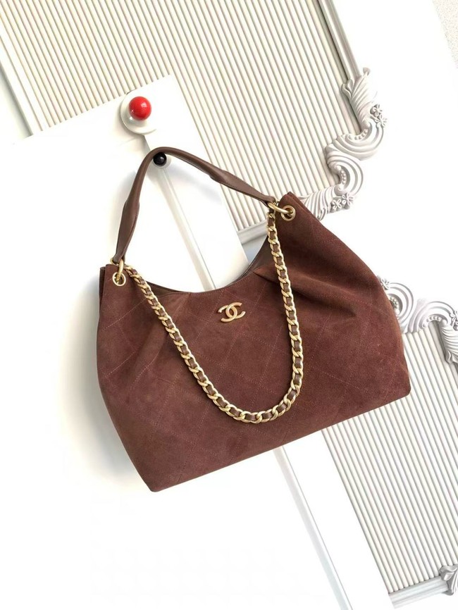 CHANEL Hobo Bag Suede Calfskin AS5978 brown