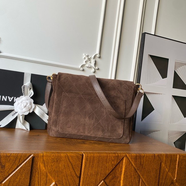 CHANEL Suede Calfskin Shoulder Bag AS5883 dark brown
