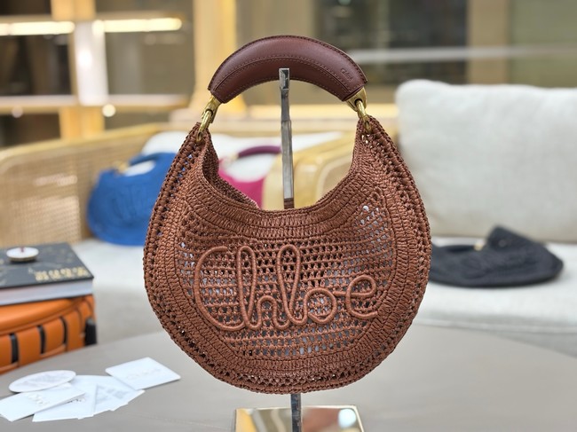 Chloe SUMMER straw and leather tote bag 1668 brown