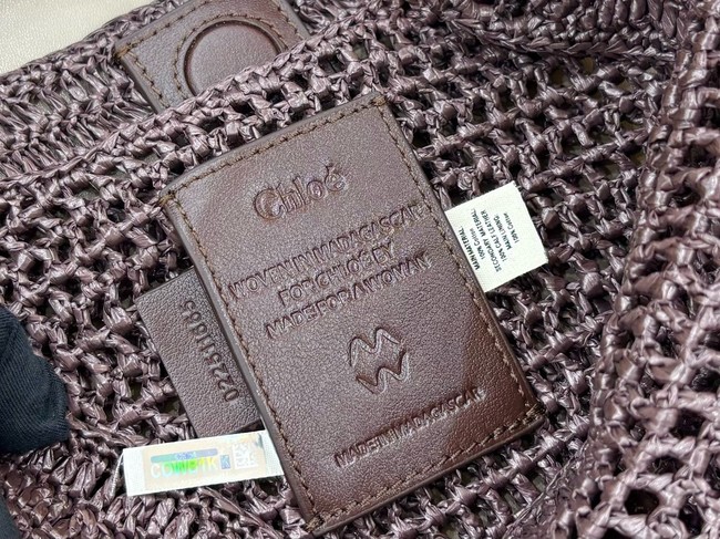 Chloe SUMMER straw and leather tote bag 1668 dark brown