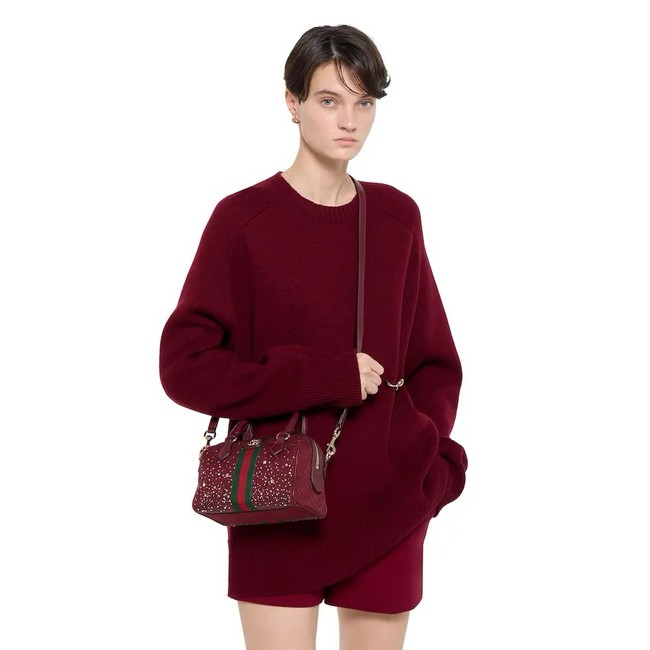Gucci Ophidia crystals small boston bag 841294 Rosso Ancora red