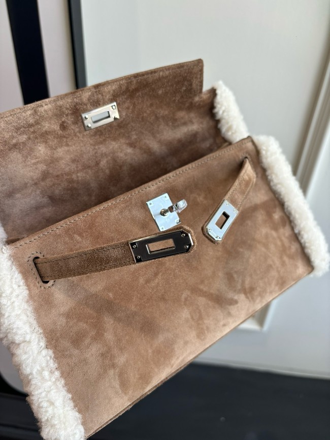 Hermes Kelly 22cm Tote Bag Suede Leather KL22 gray