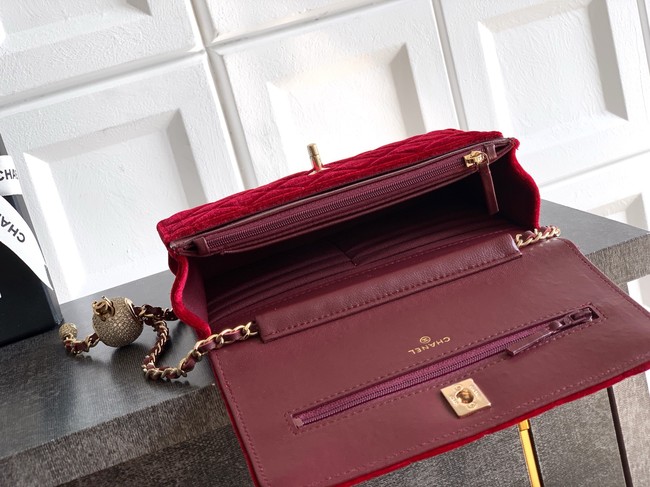 Chanel velvet Wallet On Chain AP1450 red