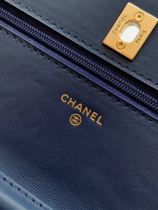 Chanel velvet Wallet On Chain AP1450 dark blue 