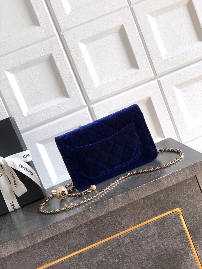 Chanel velvet Wallet On Chain AP1450 dark blue 