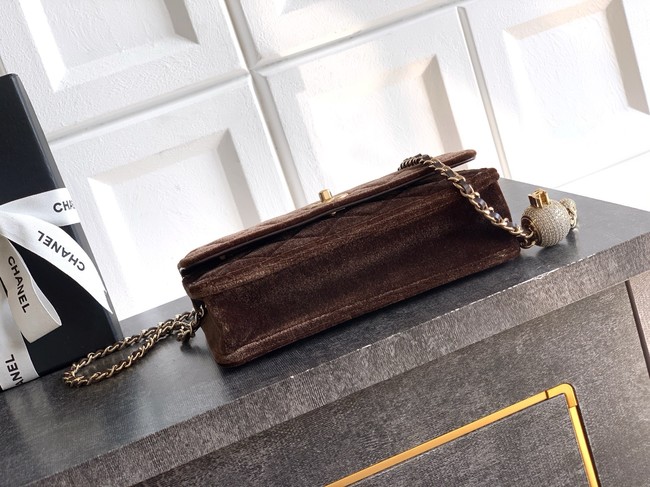 Chanel velvet Wallet On Chain AP1450 dark brown