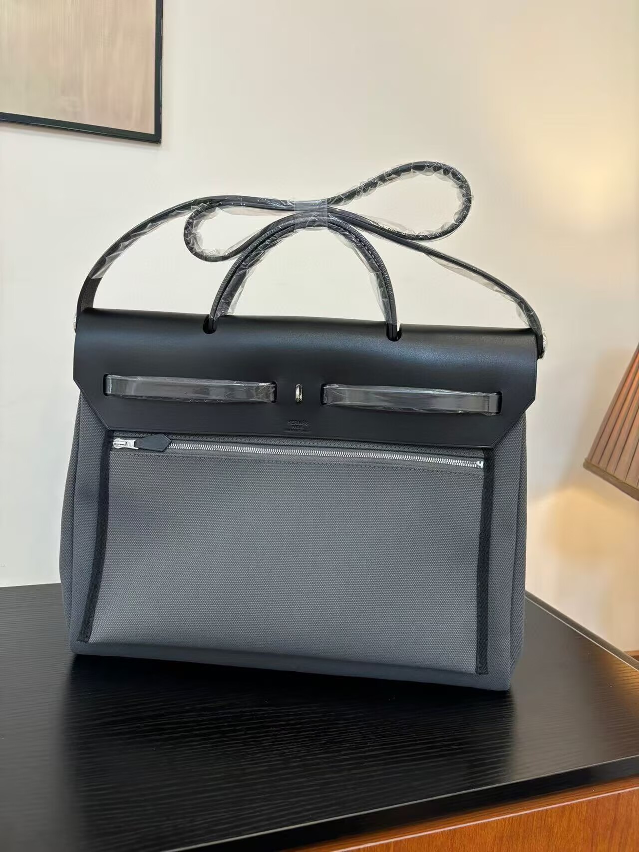 Hermes Herbag 31CM Original Canvas Leather & Calfskin 45987 Gray&Black Hermes Herbag 31CM Original Canvas Leather & Calfskin 45987 Gray&Black