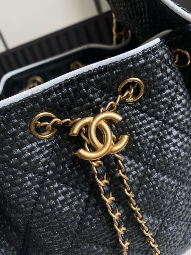 CHANEL 25 Small Handbag Printed Fabric AS5293 black