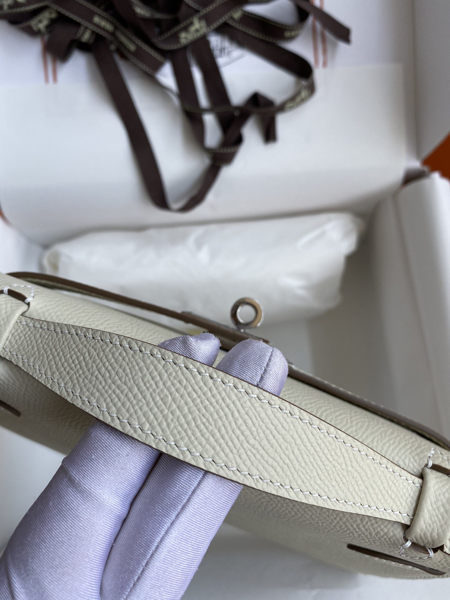 Hermes Kelly 22CM Tote Bag Original Epsom Leather KL22 Off-White Silver-Tone Hermes Kelly 22CM Tote Bag Original Epsom Leather KL22 Off-White Silver-Tone