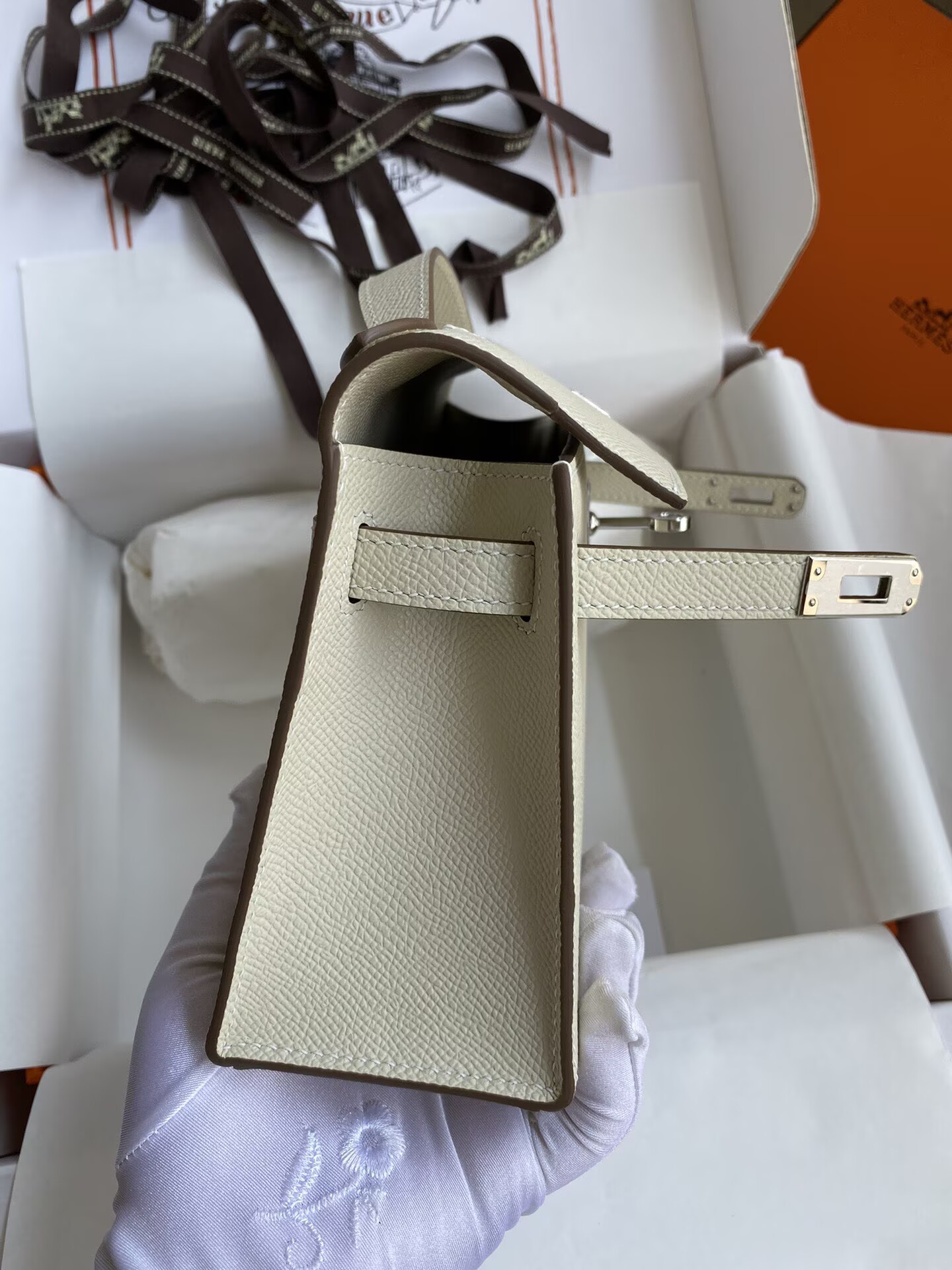 Hermes Kelly 22CM Tote Bag Original Epsom Leather KL22 Off-White Silver-Tone Hermes Kelly 22CM Tote Bag Original Epsom Leather KL22 Off-White Silver-Tone