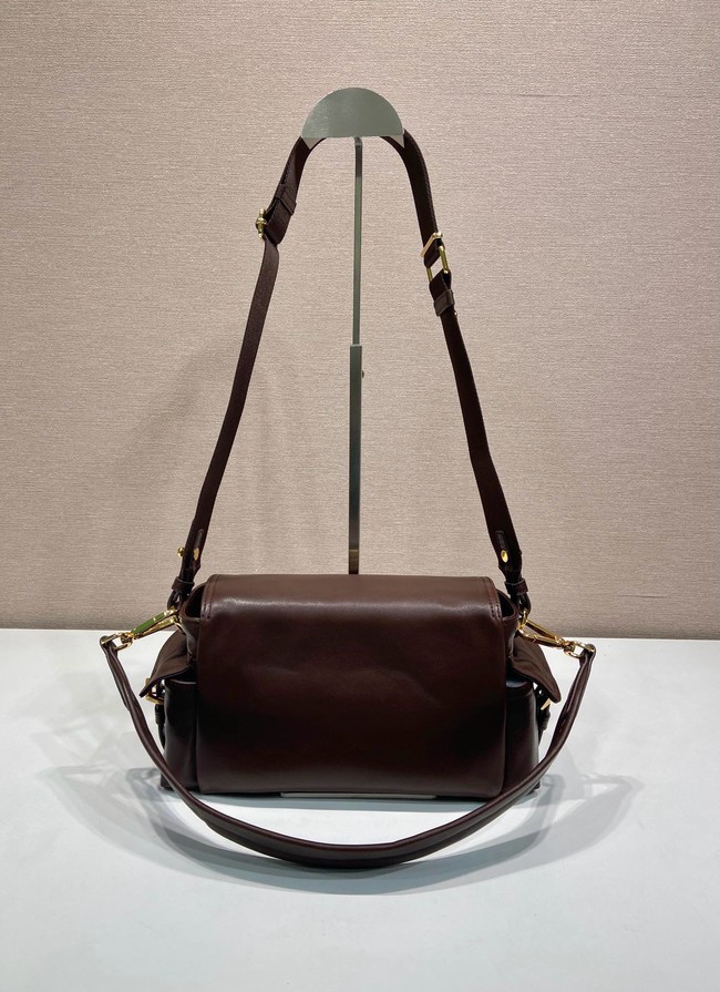 Prada Route medium leather tote bag 1BD394 dsrk brown