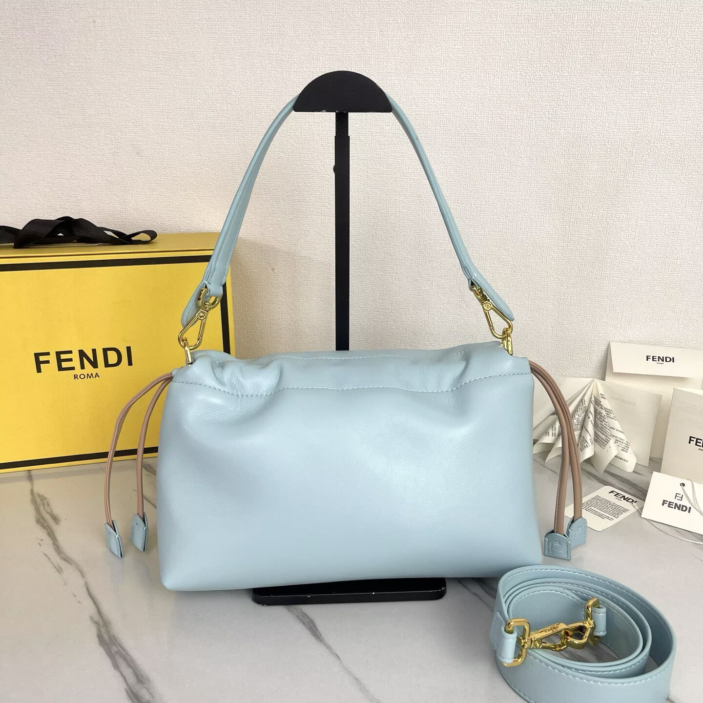 FENDI 2025 Mamma Baguette Original Leather Medium Bag FF8851 Light Blue
